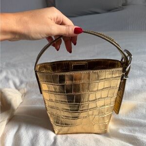Madewell Essential Micro Bucket Tote in Gold Croc